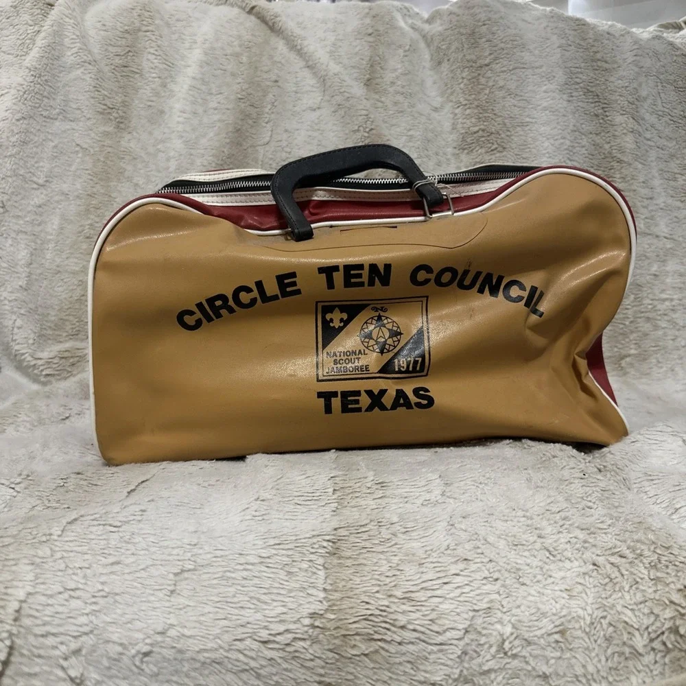 VTG Texas Boy Scouts Red/Tan Full Zip Sport/Bowling Ball Bag w/Carry Handles